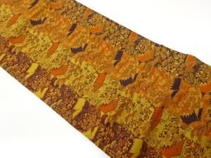 縞に民家・松・秋草模様織出し名古屋帯